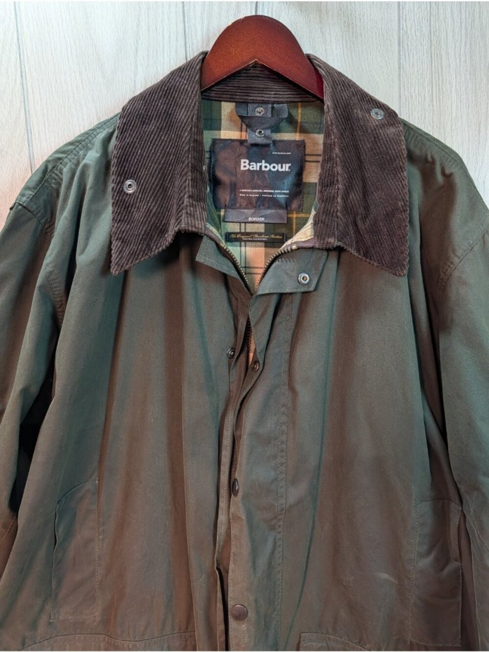 Vtg Barbour Ashby Wax Waterproof Olive Green Country Rain Jacket Coat Tartan - Picture 2 of 10